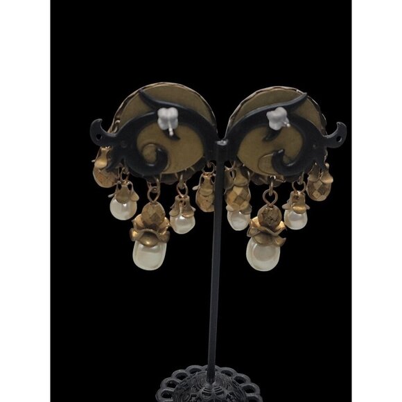 Baer SF Post Earrings With Faux Pearls & Dangling Beads Statement Vintage - Picture 8 of 15